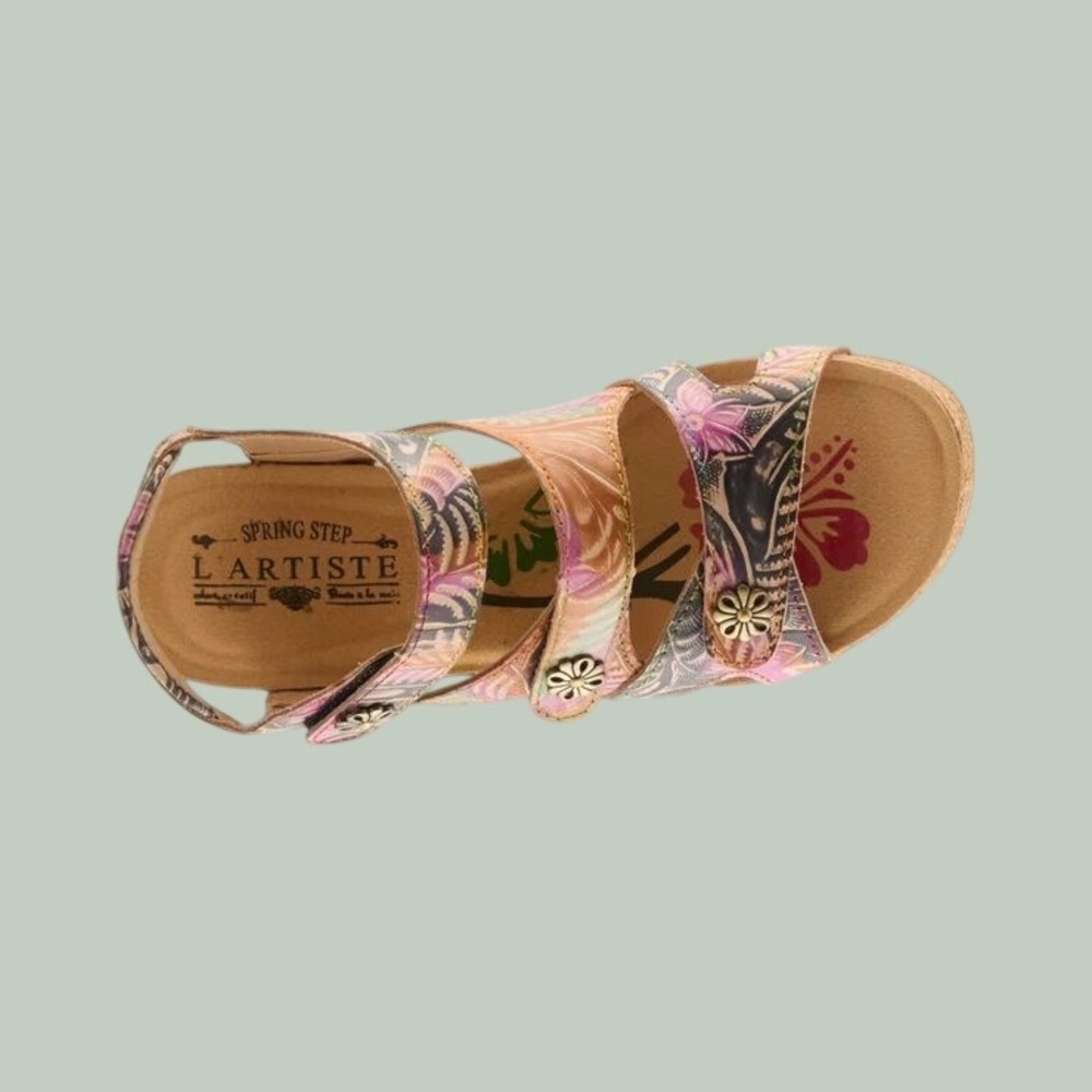 L'Artiste Bonvoyage Sandals Floral Embossed Leather Women's Size 39/8 US - Picture 2 of 10